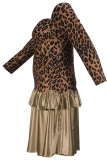 Elegant Leopard Print Patchwork Square Neck Long Plus Size Dresses