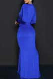 Elegant Solid Color Ruched Deep V Neck Long Dresses