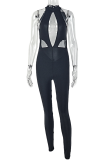 Sexy Solid Color Backless O Neck Skinny Jumpsuits