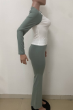 Casual Solid Color Contrast O Neck Long Sleeve Two Pieces