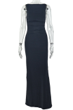 Elegant Solid Color O Neck Long Dresses