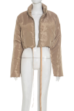 Casual Solid Color Zipper Turndown Collar Outerwear