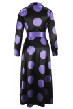 Elegant Print Strap Design Contrast Turndown Collar Long Dresses