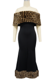 Sexy Leopard Print Slit Off Shoulder Long Dresses
