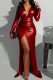 Sexy Solid Color High Slit Deep V Neck Long Dresses