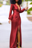 Elegant Solid Color Ruched Deep V Neck Evening Dresses