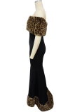 Sexy Leopard Print Slit Off Shoulder Long Dresses