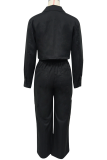Casual Solid Color Pocket Zipper Collar Long Sleeve Two Pieces