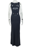 Elegant Solid Color O Neck Long Dresses