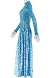 Elegant Print Contrast O Neck Long Dresses
