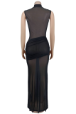 Sexy Solid Color Ruched Deep V Neck Long Dresses
