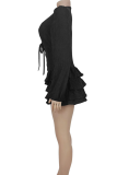 Sexy Solid Color Cross Straps Deep V Neck Cake Skirt Dresses