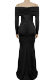 Sexy Solid Color Metal Accessories Trim Off Shoulder Long Dresses