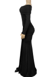 Sexy Solid Color Metal Accessories Trim Off Shoulder Long Dresses