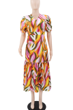 Casual Print Contrast V Neck A Line Dresses