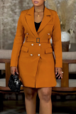 Casual Solid Color Buttons Turn-back Collar Suit Dresses