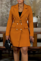 Casual Solid Color Buttons Turn-back Collar Suit Dresses