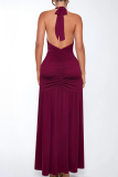 Sexy Solid Color Backless Slit Halter Long Dresses