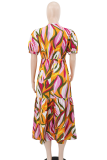 Casual Print Contrast V Neck A Line Dresses