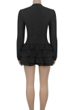 Sexy Solid Color Cross Straps Deep V Neck Cake Skirt Dresses