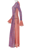 Sexy Print High Slit O Neck Long Dresses