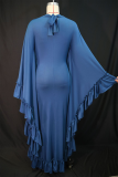 Elegant Solid Color Flounce Half A Turtleneck Long Dresses