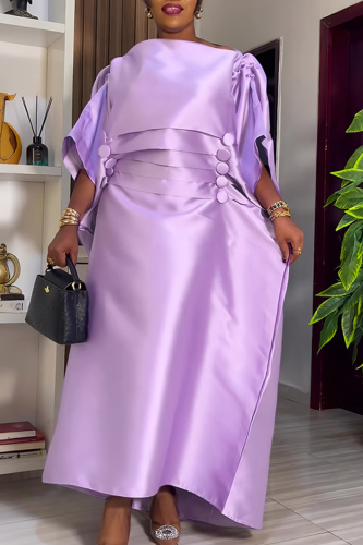 Casual Solid Color Ruched O Neck Long Dresses