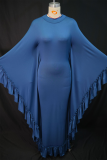 Elegant Solid Color Flounce Half A Turtleneck Long Dresses