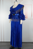 Elegant Solid Color Hot Drill U Neck Long Plus Size Dresses