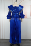Elegant Solid Color Hot Drill U Neck Long Plus Size Dresses