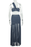 Sexy Solid Color High Slit Strapless Two Pieces