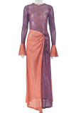 Sexy Print High Slit O Neck Long Dresses