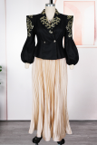 Elegant Print Pleated Turn-back Collar Plus Size Two Pieces