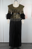 Elegant Solid Color Hot Drill U Neck Long Plus Size Dresses