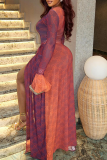 Sexy Print High Slit O Neck Long Dresses