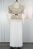 Elegant Solid Color Hot Drill U Neck Long Plus Size Dresses