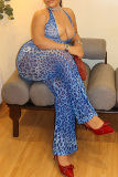Sexy Leopard Print Backless Halter Skinny Jumpsuits