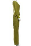 Elegant Solid Color Ruched O Neck Long Dresses
