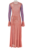 Sexy Print High Slit O Neck Long Dresses