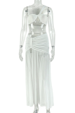 Sexy Solid Color High Slit Strapless Two Pieces
