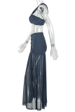 Sexy Solid Color High Slit Strapless Two Pieces