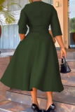 Casual Solid Color Pocket O Neck Long Dresses