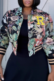 Casual Letters Embroidered Turndown Collar Outerwear