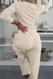 Casual Solid Color Patchwork O Neck Long Sleeve Two Pieces