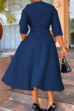 Casual Solid Color Pocket O Neck Long Dresses
