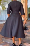 Casual Solid Color Pocket O Neck Long Dresses