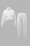 Casual Solid Color Zipper Zipper Collar Long Sleeve Two Pieces