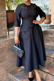 Casual Solid Color Pocket O Neck Long Dresses