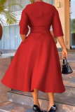 Casual Solid Color Pocket O Neck Long Dresses