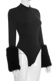 Sexy Solid Color Patchwork O Neck Skinny Bodysuits
